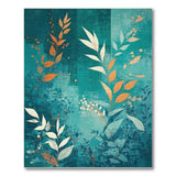 Teal Leaves Berries Floral Area Rug