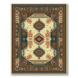 Teal Border Southwestern Diamond Motif Area Rug