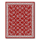 Red Red Persian Area Rug with Intricate White Patterns