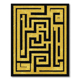Gold Maze Labyrinth Area Rug on Black