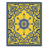 Golden Yellow Persian Area Rug with Blue Floral Medallion