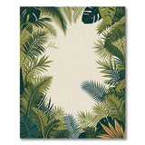 Green Lush Green Palm Leaf Border Area Rug