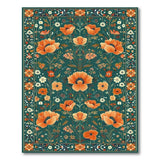 Teal Green Orange Poppy Persian Area Rug