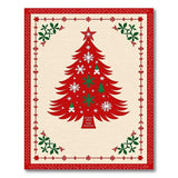 Festive Red Christmas Tree Area Rug with Elves