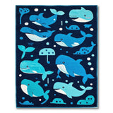 Blue and Teal Cute Cartoon Whale Ocean Kids Area Rug