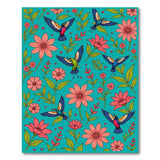 Vibrant Teal Hummingbird Pink Flower Area Rug