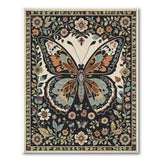 Vintage Butterfly Botanical Washable Area Rug, Low Pile Non-Slip