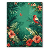 ODIKA Tropical Bird & Hibiscus Jungle Washable Area Rug - Low Pile Non-Slip