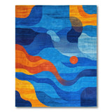 Vibrant Abstract Wave Area Rug in Blue Orange