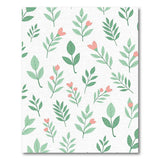 Lush Green Leaves Pink Flowers Pattern Area Rug