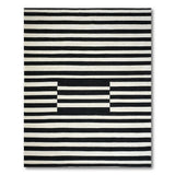 Bold Black White Striped Rug with Geometric Block