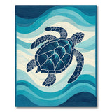 Navy Sea Turtle on Teal Ocean Waves Rug