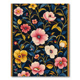 Navy Floral Area Rug with Pink Yellow Blooms