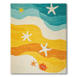 Playful Coastal Waves Starfish Crab Rug