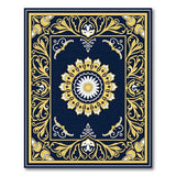Navy Blue Gold Mandala Floral Area Rug