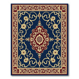 Multi-color and Patterns Navy Blue Persian Medallion Area Rug with Gold Florals