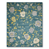 Teal Floral Vintage Area Rug with Yellow Blooms