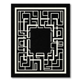 Intricate Black White Labyrinth Maze Area Rug