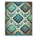 Distressed Teal Fleur-de-Lis Vintage Area Rug