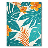 ODIKA Washable Tropical Palm Leaf & Hibiscus Area Rug - Teal & Orange Non-Slip Low Pile