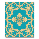 Teal Gold Ornate Floral Area Rug