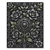 Ornate Black Anemone Medallion Area Rug