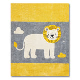 Cute Cartoon Lion Kids Area Rug in Yellow Gray