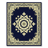 Navy Mandala Area Rug with Ornate Gold Border