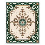 Ornate Green Border Cream Area Rug