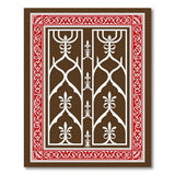 Ornate Fleur-de-Lis Lattice Brown Area Rug with Red Border