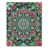 Pink Rose Mandala Area Rug with Greenery