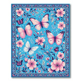 Boho Pink Butterfly Floral Blue Area Rug