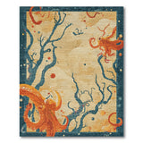 Whimsical Orange Octopus Teal Branch Area Rug