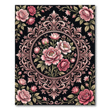 Vintage Pink Roses Peonies Ornate Black Area Rug