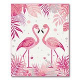 Pink Flamingo Duo Area Rug with Tropical Leaves