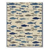 Blue Teal Fish School Coastal Area Rug