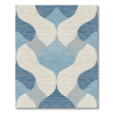 Teal Blue Ivory Wavy Geometric Area Rug