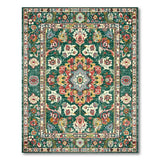 Vibrant Green Persian Floral Medallion Rug