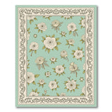 Mint Green Floral Vintage Area Rug with Ornate Frame