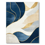 Navy Blue Abstract Wave Area Rug with Gold