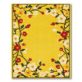 Yellow Sunny Yellow Floral Border Area Rug