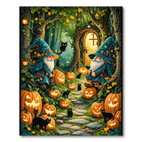 Whimsical Halloween Gnomes Pumpkins Black Cats Rug