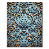 Ornate Blue Gold Leaf Scroll Area Rug