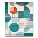 ODIKA Washable Mid-Century Modern Geometric Area Rug, Teal & Orange Low Pile Carpet