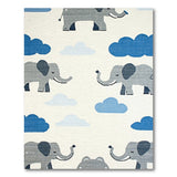 Playful Grey Elephants Blue Clouds Kids Area Rug