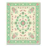 Green Border Pink Floral Medallion Area Rug