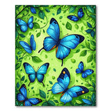 Vibrant Blue Butterflies Lush Green Leaves Area Rug