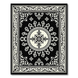 Medallion Traditional Persian Ornate Black White Persian Medallion Rug