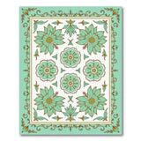 Teal Lotus Floral Vintage Area Rug with Gold Accents