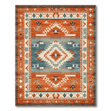 Multi-color and Patterns Terracotta Teal Southwestern Geometric Area Rug